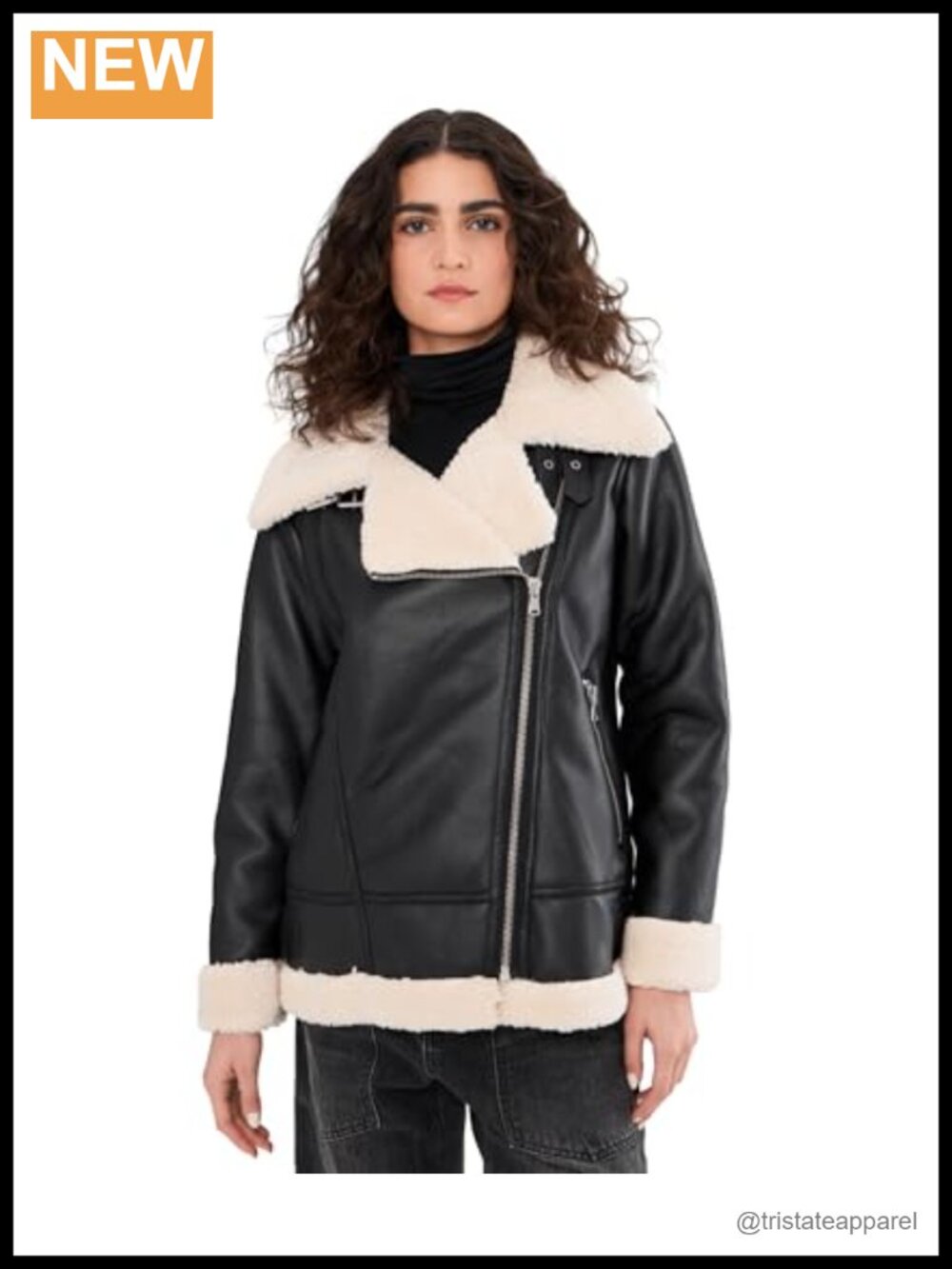 Vince Camuto Zip Front Aviator Jacket Notch Collar Polyester